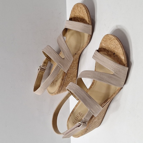 Naturalizer (NEW) Adria Cork Wedge Strappy Comfort Metallic Taupe Sandal Size 9 - Picture 5 of 11